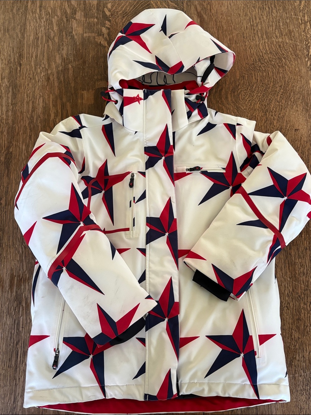 Perfect Moment kids White Jacket with Red & Navy Star Print youth size 8